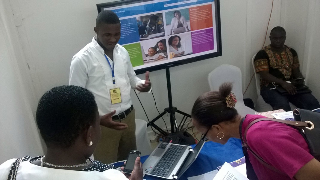 Charles at the ICT in Education Exhibition organized by the Ministry of Education and Vocational Training, Tanzania.
