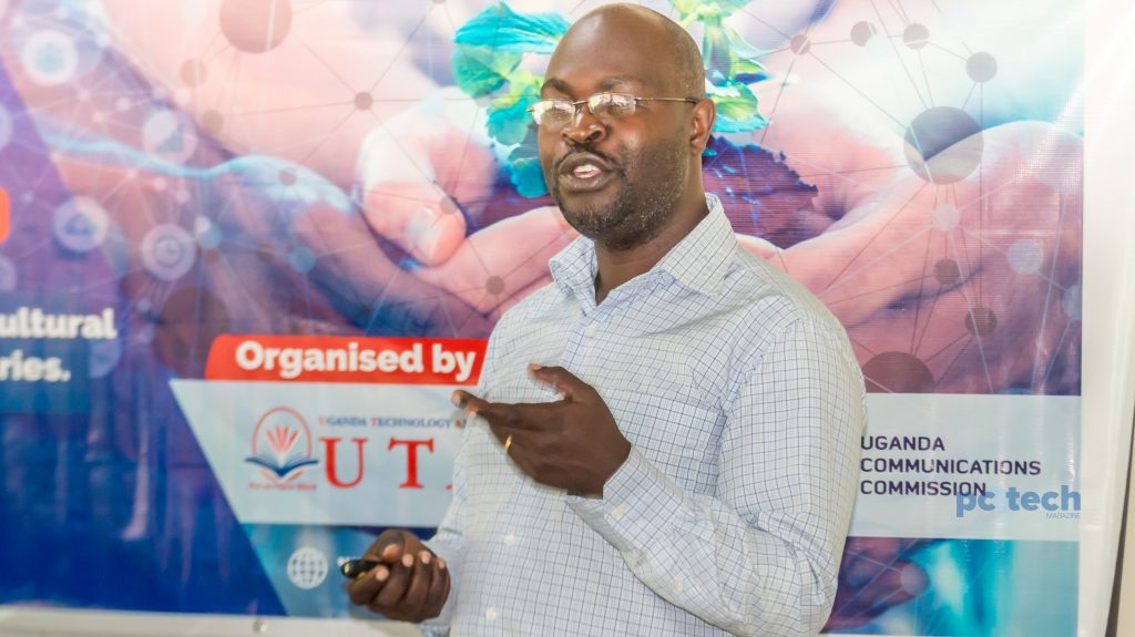 Dr. Drake Mirembe speaks to participating students for the UTAMU Agriculture hackathon at the UTAMU head campus in Bugolobi on Monday 30th, JUly 2018.