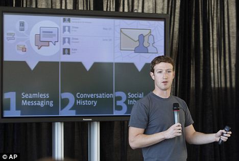 Mark Zuckerberg unveils Facebook's new messaging service in San Francisco. Seen as a direct rival to Google's Gmail, it integrates all web and text-based communications and works instantaneously
