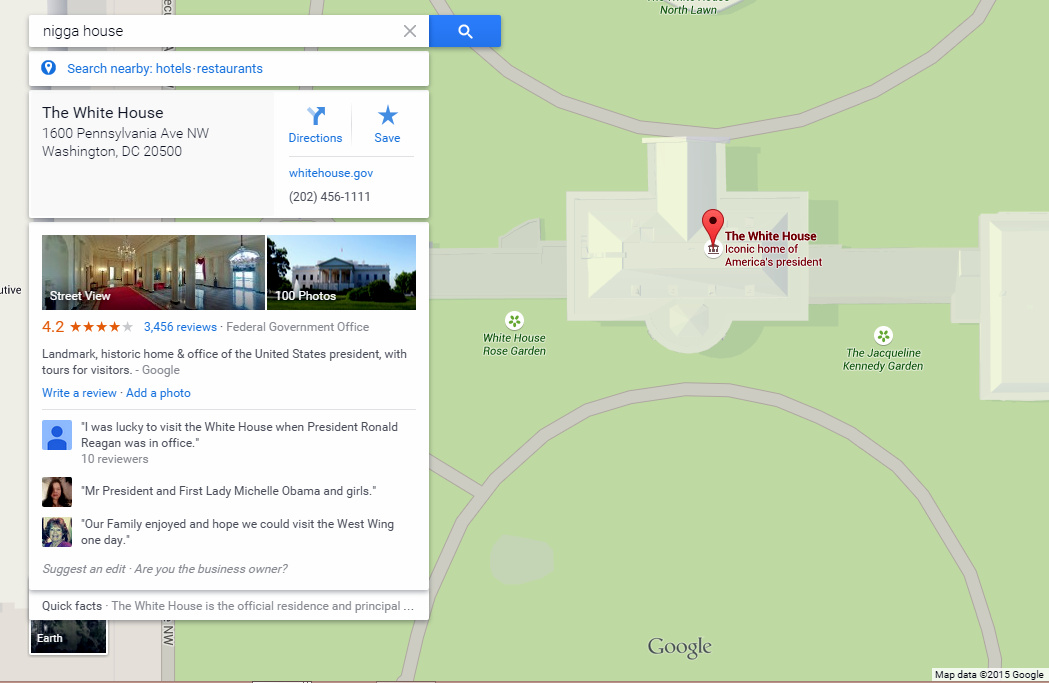 Photo of Apparently searching ‘Nigga’ on Google Maps points at the White House