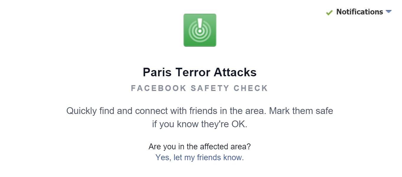 Facebook Inc. made a safety check tool available for people in the area to ...