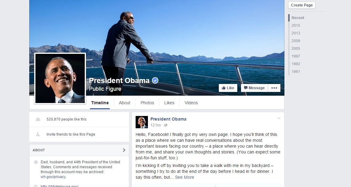 President Barack Obama used his new facebook page to send a message on climate change.