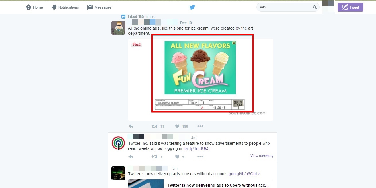 Twitter Inc said it was testing a feature to show advertisements to people who read tweets without logging in.