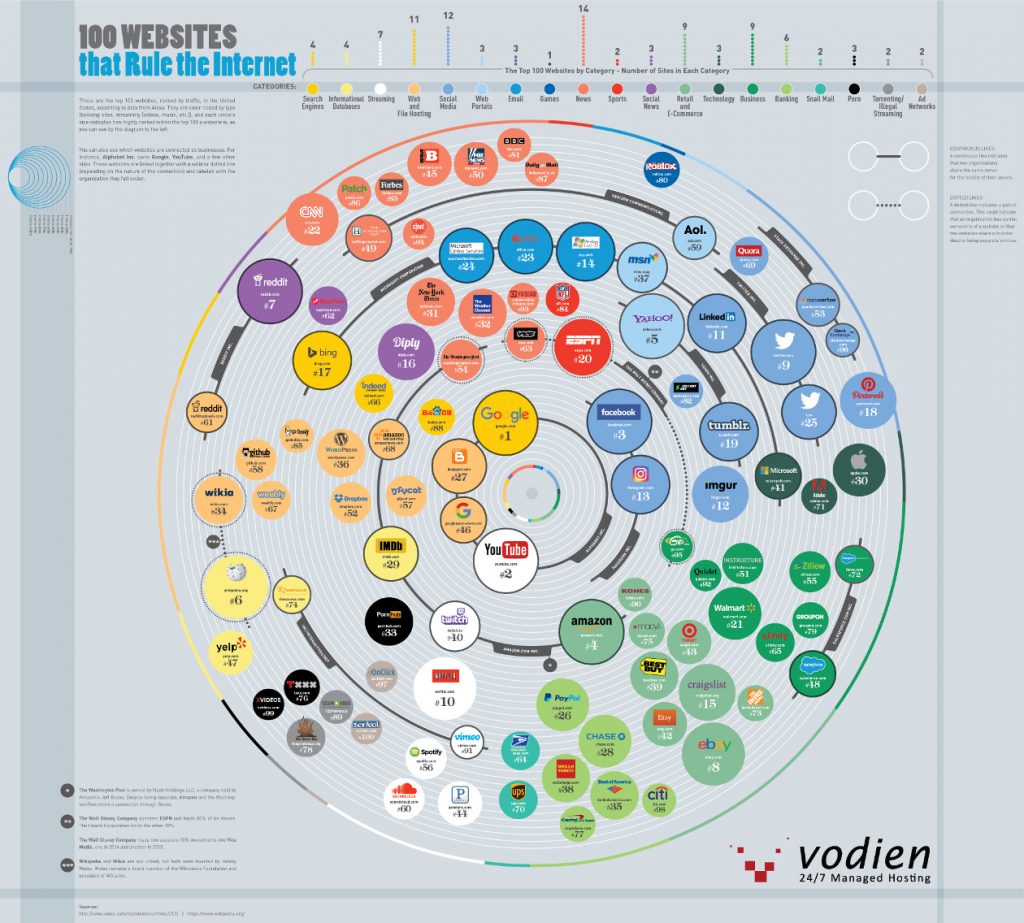 100 Websites That Rule the Internet. (Inforgraphic Credit: Vodien)