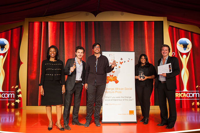 Orange Social Venture Prize 2015 winners, (1st) was awarded to Bassita, an Egyptian startup that allows businesses to host their social, cultural or environmental projects and receive donations depending on whether the project reaches its objectives, (2nd) was awarded to upOwa, a Cameroon statup that aims to provide electricity to rural areas of Western and Central Africa that have not yet been connected to the national electricity grids, (3rd) was awarded to myAgro a startup which enables farmers to buy high-quality seeds and fertilizer, and to benefit from a range of training programs. Image Credit: Orange.com