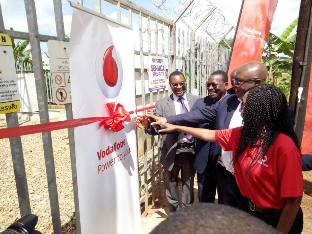 Vodafone officials cutting a ribbon unveiling their new Mukono site. COURTESY PHOTO