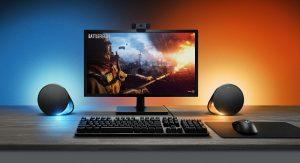 The G560 PC Gaming Speakers and the G513 Mechanical Gaming Keyboard pictured. (Photo Credit: IGN)