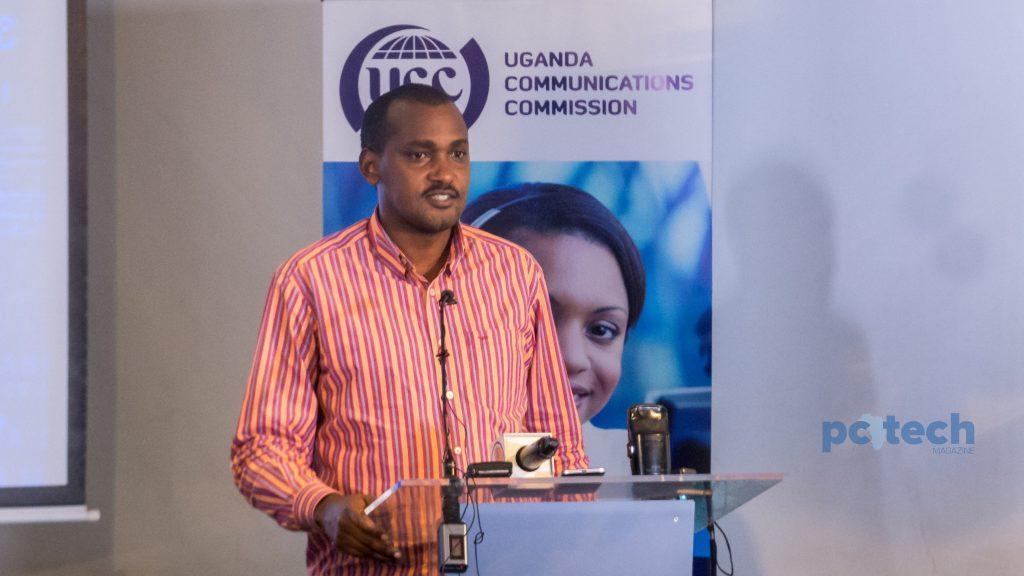 Frank K. Tumwebaze; Minister of ICT and National Guidance speaking at the launch of the pilot project for remote broadband connectivity in rural areas of Uganda on Friday 4th, May 2018 before he officially launched the program.