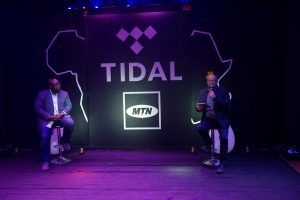 Jason Kpana (Left) the TIDAL SVP Artist & Label Relations and Olivier Prentout (Right) the MTN Uganda CMO at the launch of TIDAL & MTN Uganda Partnership.