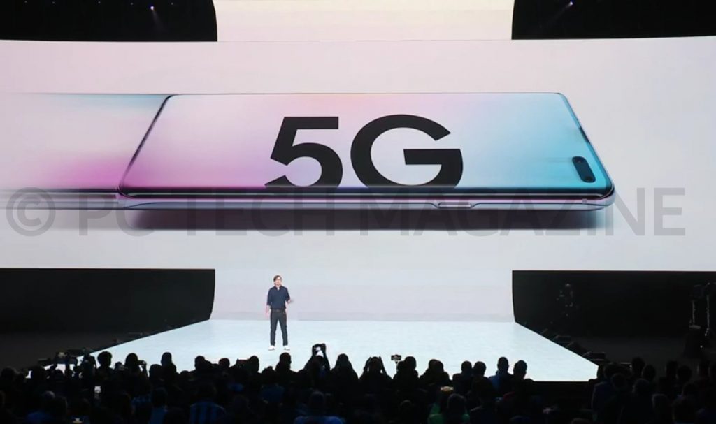 Samsung, senior director of product marketing, Drew Blackard unveiling the Galaxy S10 5G model. Pictured at the unpacked event in San Francisco on Feb. 20th, 2019 | Photo by : PC TECH MAGAZINE/Olupot Nathan Ernest.