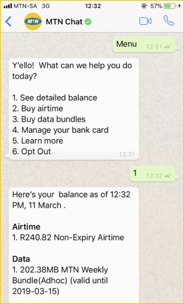 MTN Chat allows customers buy airtime and internet bundles through WhatsApp | Photo by FORBES/Toby Shapshak.