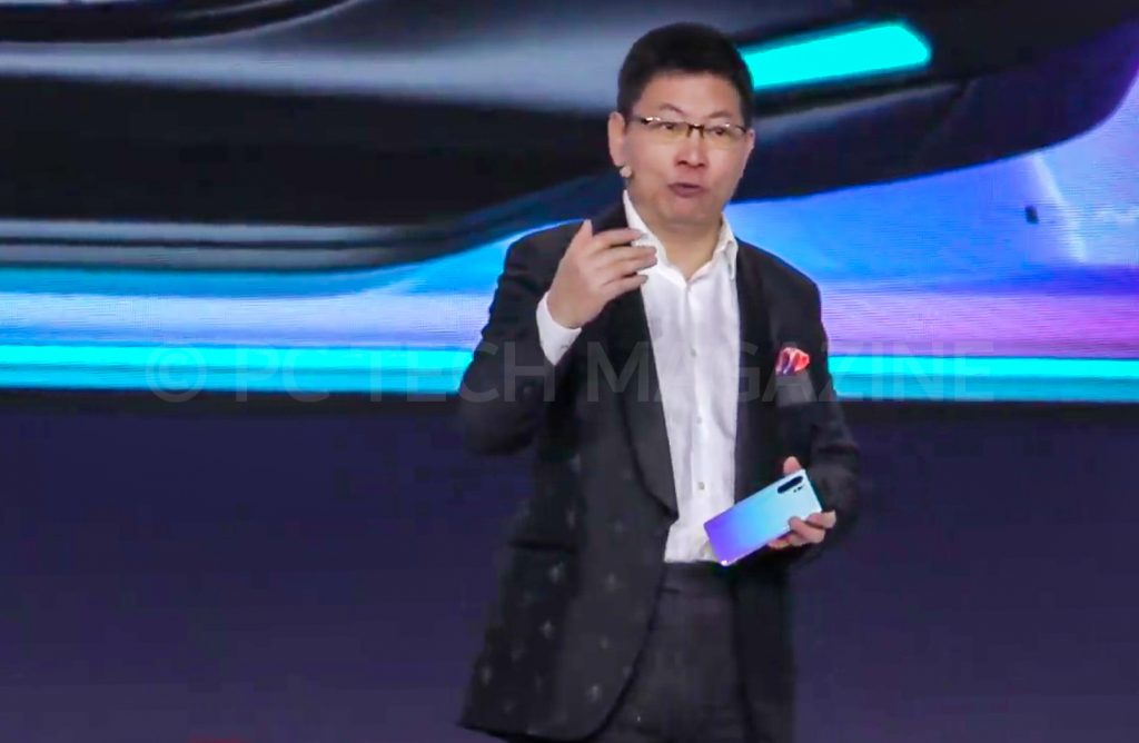 Richard Yu, Huawei CEO of Consumer Business speaking during the unveiling of the Huawei P30 and Huawei P30 Pro in Paris on March 26th, 2019 | Photo by PC TECH MAGAZINE/Olupot Nathan Ernest.