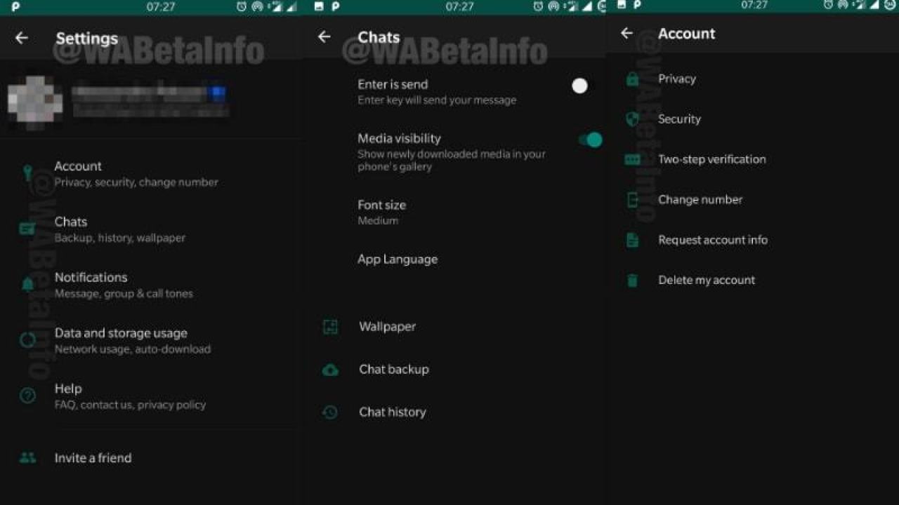 WhatsApp Dark Mode feature to apply only in the settings panels | Photo by WABetaInfo.