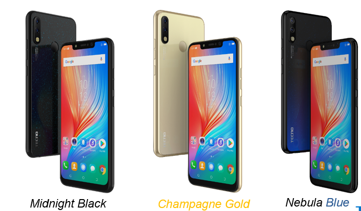 The TECNO Spark 3 color options will include; Midnight Black, Champagne Gold, and Nebula Blue color.