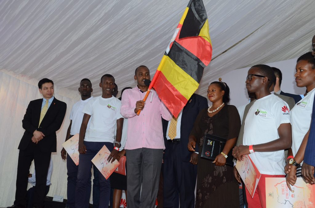 Hon. Frank Tumwebaze, Minister of ICT and National Guidance Flags off the Huawei Seeds for the Future students to China at Makerere University on Tuesday 14th, May 2019.