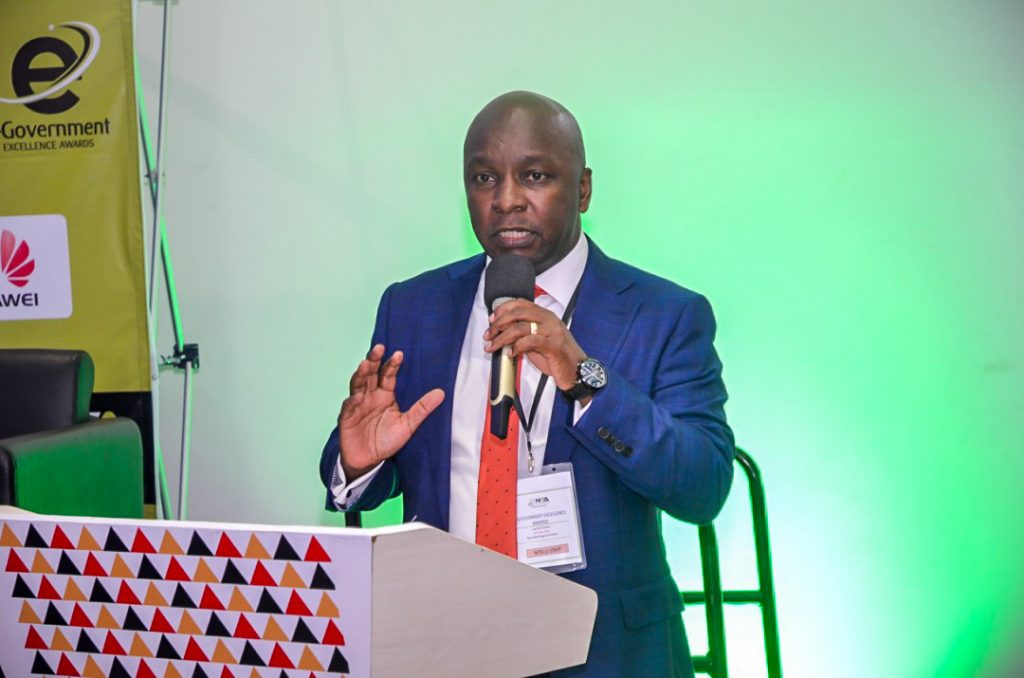 Peter Kahiigi, the Act. Executive Director of NITA Uganda speaking at a breakfast and press brief of the e-Government Execllence Awards launch at the Skyz Hotel in Kampala on Tuesday 28th, May 2019.