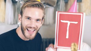 Swedish YouTuber; Felix Kjellberg alias PewDiePie poses for a photo with a "T" symbolizing T-Series. File Photo.