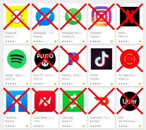 The top Play Store apps, minus most Google apps, with the US apps crossed out. Courtesy Image/Ars Technica