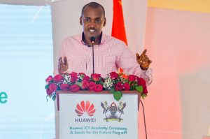 Minister of ICT and National Guidance; Hon. Frank Tumwebaze speaking at the flag off of the seed for future winners to China at Makerere University on Tuesday 14th, May 2019. Photo by : Humphrey Mpairwe/TECH POINT MAGAZINE
