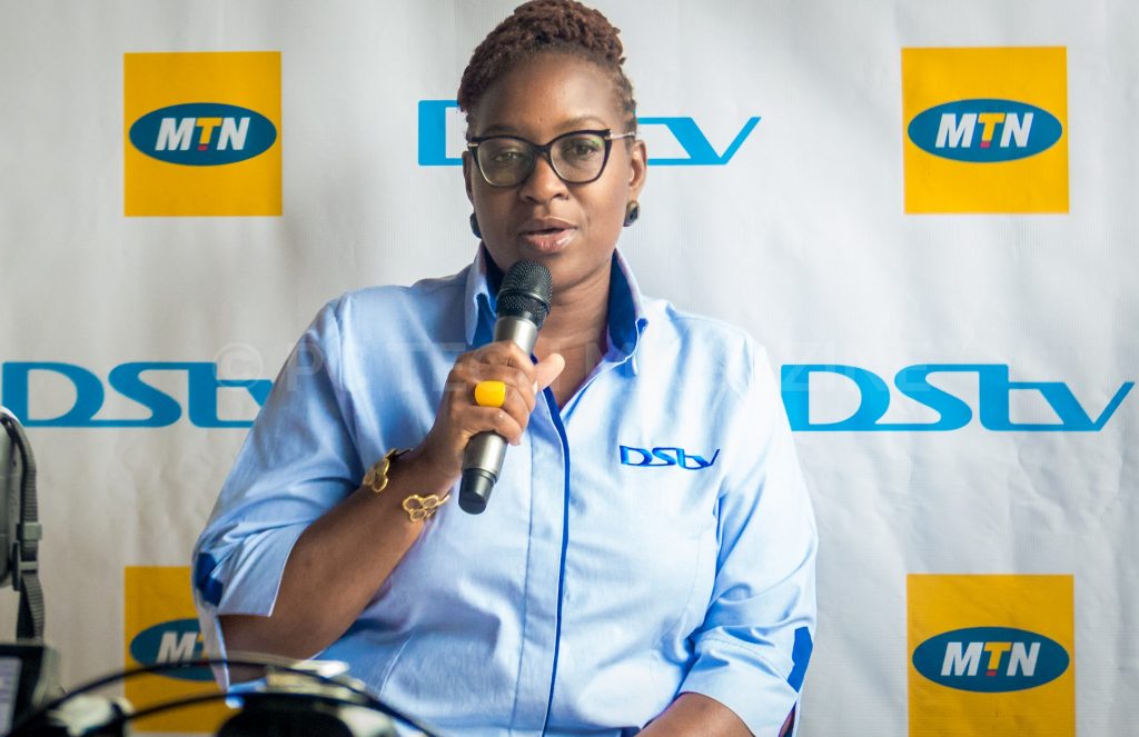 MultiChoice Uganda Head of Customer Experience, Ms. Patrica Kiconco speaking to press during the launch of DStv Now MTN Data Bundles at MultiChoice Uganda head offices is Kololo on Monday 24th, June 2019.