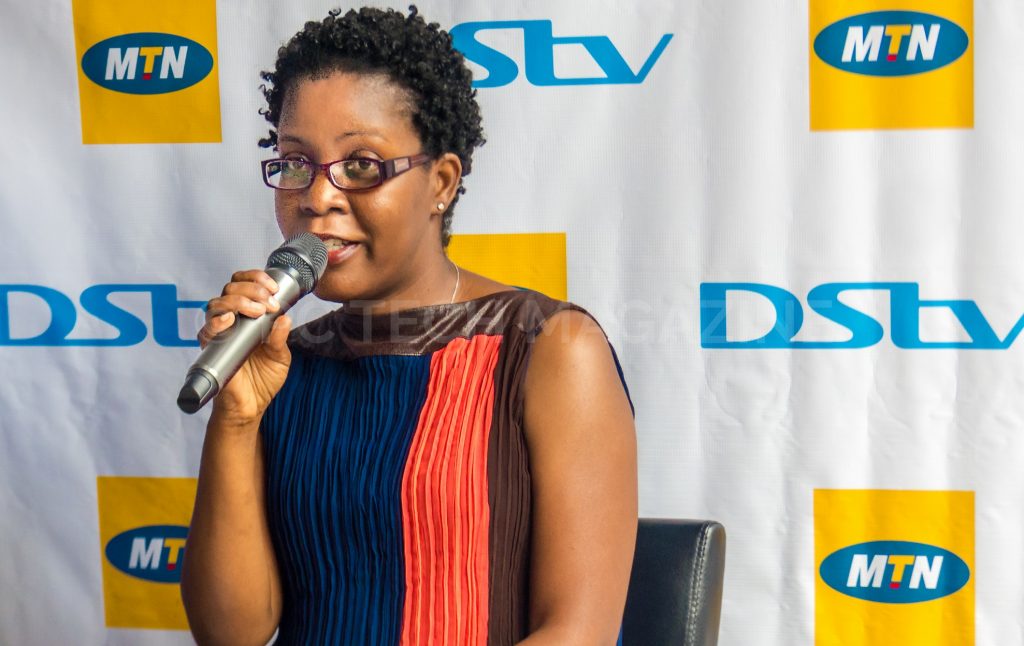 MTN Uganda's Senior Manager for Digital; Ms. Suzan Kayemba speaking to press during the launch of DStv Now MTN Data Bundles at MultiChoice Uganda head offices is Kololo on Monday 24th, June 2019.