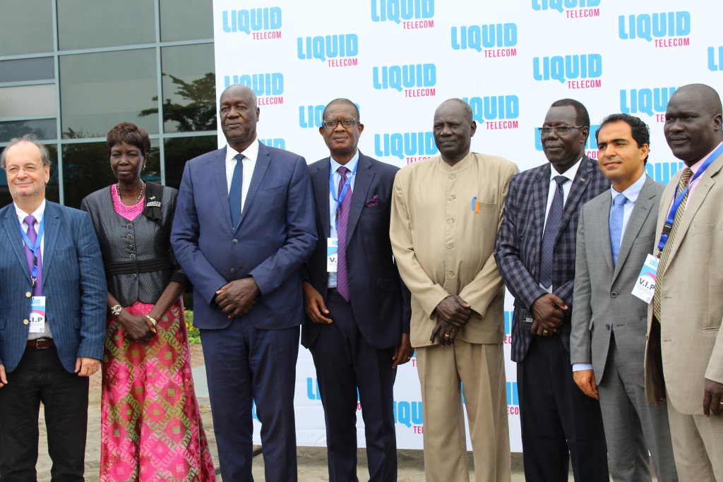 Liquid Telecom to implement and operate South Sudan’s first fiber broadband network, connecting the country to the “One Africa” broadband network. Representatives from South Sudan and Liquid Telecom pose for a group photo after the briefing. Courtesy Photo.