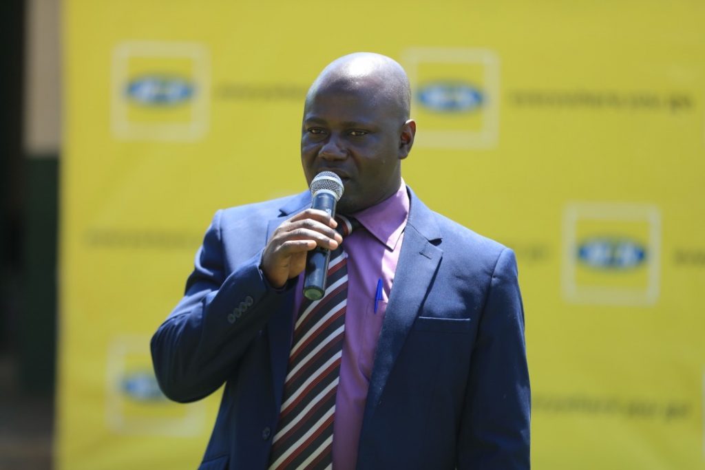 Malongo Ark PEAS High School, Director; Mr. Samuel Bawuba speaking during the handover of a new classroom blocks from MTN Uganda Foundation on Thursday June, 18th 2019.