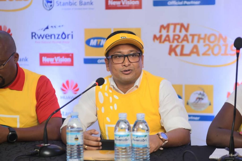 MTN Uganda Ag. CMO Sen Somdev speaking to reporters at the launch of the 2019 MTN Marathon at the MTN Uganda offices in Nyonyi Gardens in Kampala on Tuesday 15th, October 2019.