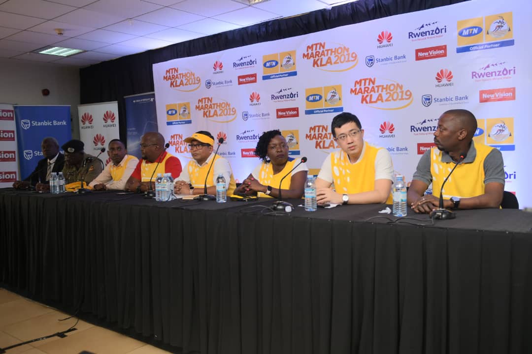 MTN Marathon sponsors briefing reporters at the launch at the MTN offices in Nyonyi Gardens, Kampala on Tuesday 15th, October 2019.