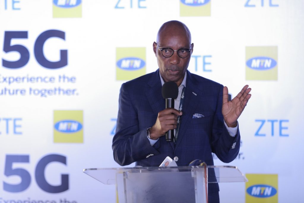 UCC Executive Director; Eng. Godfrey Mutabazi, speaking at the launch of 5G pilot demo in Uganda at the MTN Uganda Head Offices in Nyonyi Gardens.