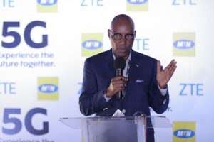 UCC Executive Director; Eng. Godfrey Mutabazi, speaking at the launch of 5G pilot demo in Uganda at the MTN Uganda Head Offices in Nyonyi Gardens. Photo by Olupot Nathan Ernest | PC TECH MAGAZINE