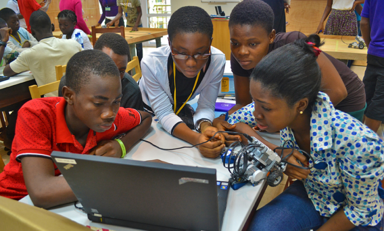 A group of students working with robotics at Ashesi University in Ghana. Courtesy Photo