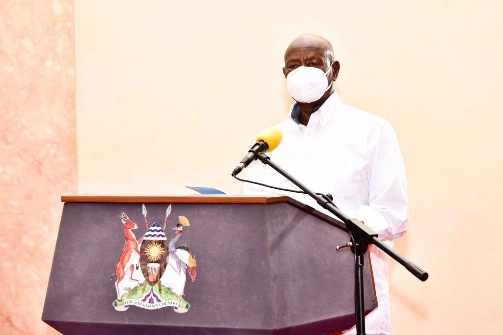 H.E. President Yoweri Museveni addressing journalist during his keynote address, which was live-streamed from the State House. Courtesy Photo