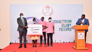 Photo of Three Ugandans Students Awarded by Huawei After Winning ICT Competition