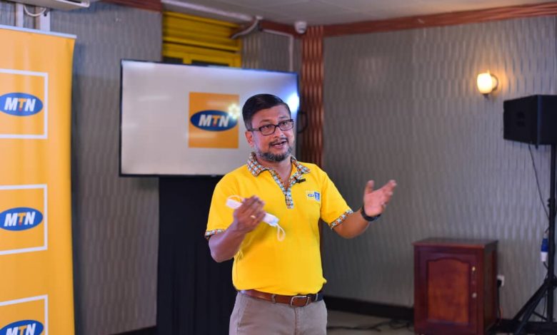 MTN Uganda Chief Marketing Officer; Sen Somdev addressing journalists at Hotel Africana during the launch of the MTN Freedom bundles. (Photo by Edgar Hamala)