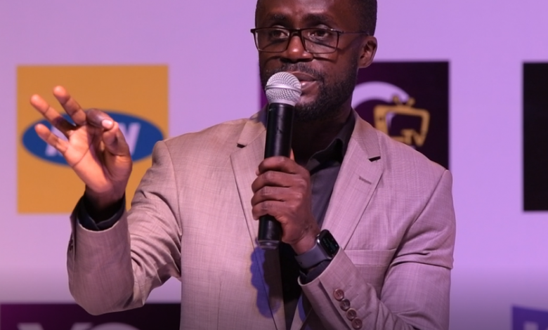 Aggrey Mugisha, Chief Executive Officer, YOTV Channels addressing journalists at the launch of video-on-demand channel Kibanda Xpress in partnership with MTN. (FILE PHOTO)