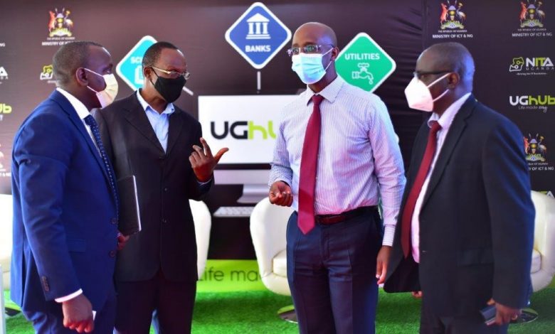 In Pictorial (L – R): Collin Mugasha; Director E-Government Services at NITA Uganda, Hon. James Kyewalabye Kabajo; Ag. Board Chairman NITA Uganda, Dr. Hatwib Mugasa; Executive Director at NITA Uganda, and Julius Torach; Commissioner IT, Ministry of ICT & NG taking a lite moment at the launch of the UGHub.