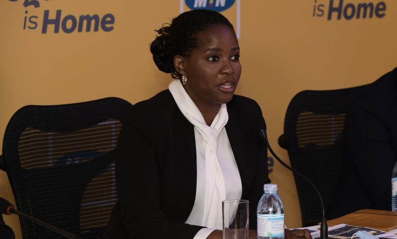 Anne Juuko, the CEO Stanbic Bank Uganda addressing the press during the MTN IPO opening announcement at the Kampala Serena Hotel. (FILE PHOTO)