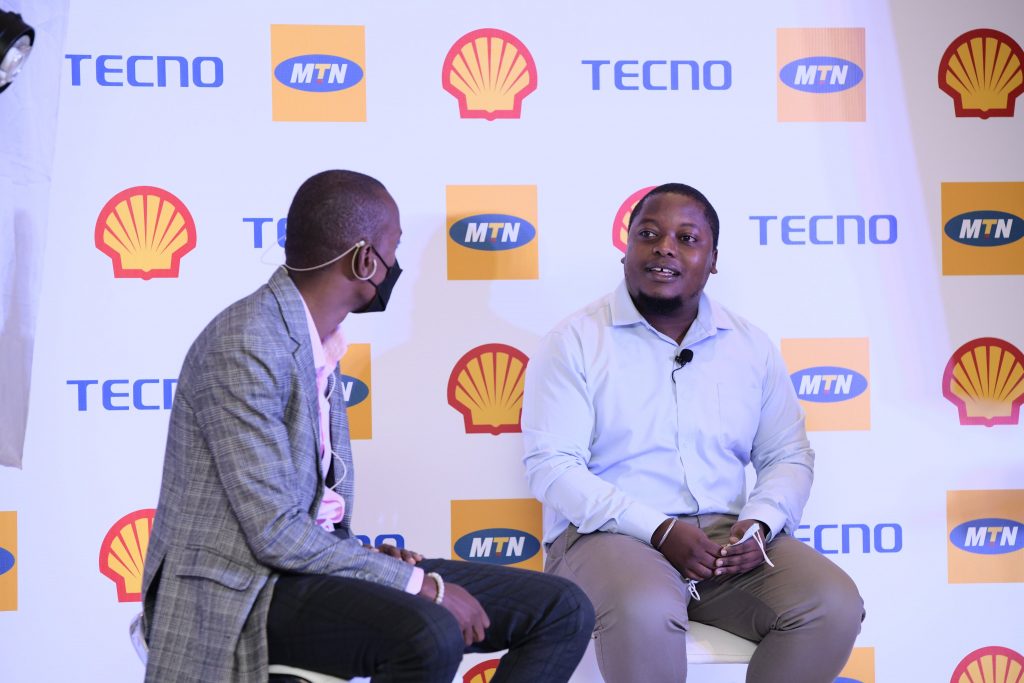 Vivo Energy Uganda Brand Manager Fuels, Mr. Mark Mutungi gives remarks at the launch of the Tecno Camon 18 smartphones in Kampala.