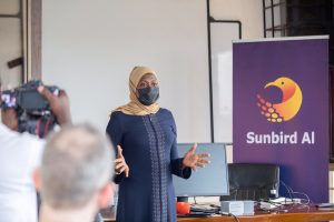 Permanent Secretary, Ministry of ICT and National Guidance, Dr. Aminah Zawedde gives remarks on the Sunbird’s AI-powered platform.