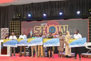 IN PICTORIAL (L-R): Hareesh Sahadevan, Martin Mukama, Mohammed Muwonge, Lydia Nakayenze, and Francis Nkurunungi pose for a group photo with officials from the Ministry of ICT as they were flagged off to represent Uganda at the Dubai Expo 2020.