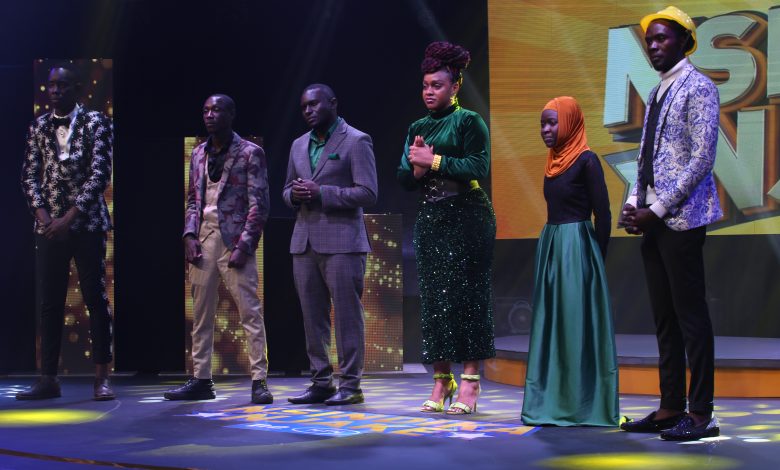 The Nsindika Njake finalists (L-R) and the show presenters (C) shortly after making their pitches to the judges on the 11th episode.