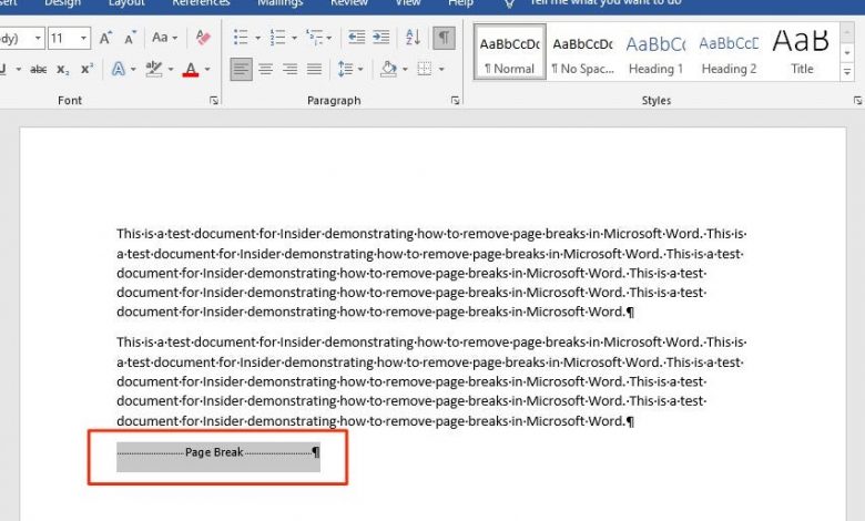 Microsoft Word 2016 Insert Page Break