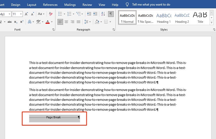 how to delete a page break in word that won't delete