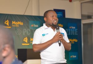 Richard Zulu, Founder and Team Lead at Outbox speaking at the 2022 MTN MoMo Hackathon. (PC Tech Magazine)