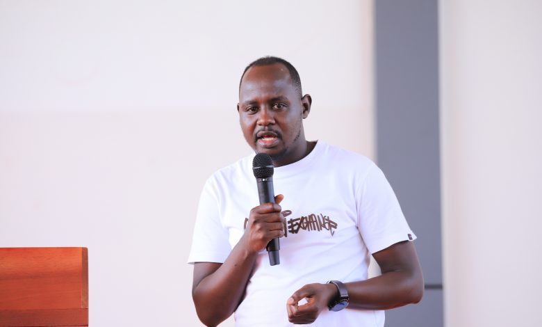 Rinaldi Jamugisa, MultiChoice Uganda PR and Communications Manager speaking to filmmakers participating in the MultiChoice training workshops as part of Pearl Magic Prime’s 2nd-anniversary celebrations.