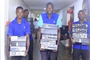 MTN Uganda donating e-waste items monitors, desktops, and laptops to Makerere University to be revamped and donated to rural secondary schools.