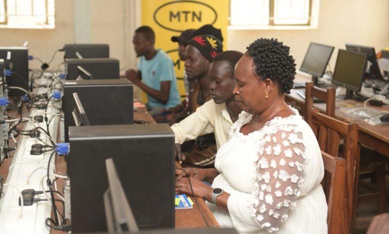 Moroto residents pictured in the newly launched computer lab at the Moroto Public Library by the MTN Foundation a CSR arm of MTN Uganda.