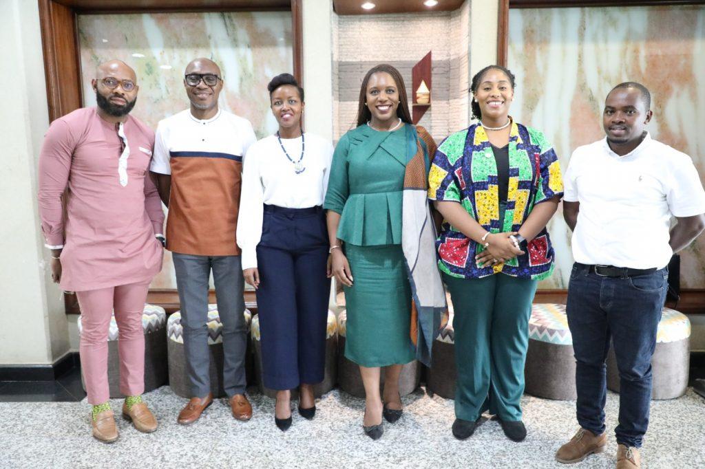 Rwanda’s Minister of Information and Communications Technology (ICT), Hon. Paula Ingabire (3rd from left) poses for a photo with Anna Ekeledo; the Executive Director, Steve Tchoumba; AfriLabs board member, and some other apex staff. (COURTESY PHOTO)