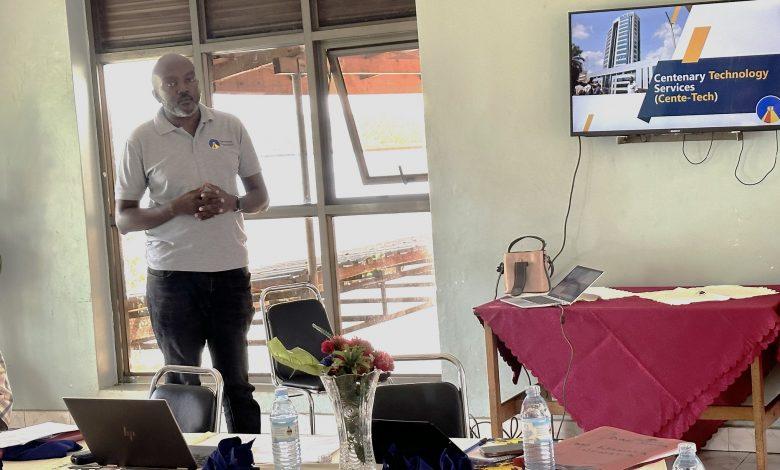Steven Kirenga, Cente-Tech’s Head of Product & Business Development and Customer Experience speaking at the rollout ceremony where the Jinja Diocese rolled out Cente-Tech's Digital Messaging Service across the region. (COURTESY PHOTO)